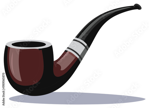 Classic Wooden Tobacco Pipe with Black Stem and Silver Band