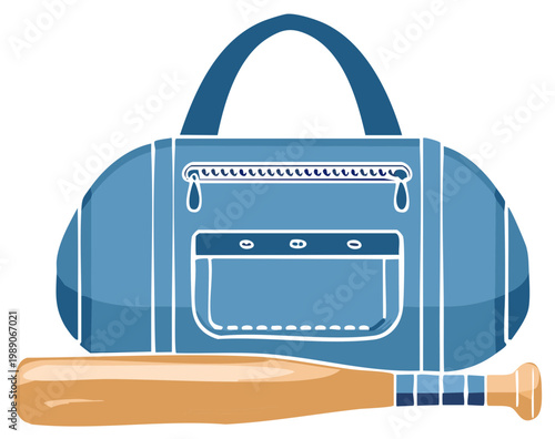 Duffle Bag Illustration with Baseball Bat Sports Equipment and Accessories