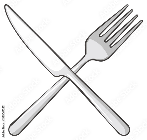 Crossed knife and fork icon, cutlery, restaurant concept, silverware, dining.