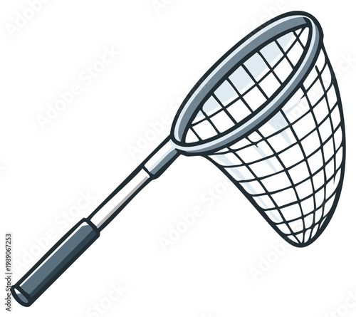Simple cartoon illustration of a butterfly net or scoop net for catching insects
