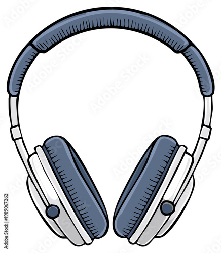 Cartoon illustration of classic over-ear headphones for listening to music and audio