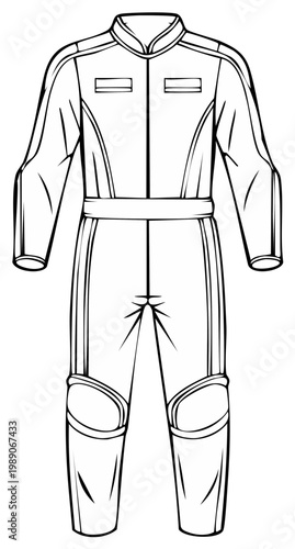 Protective Racing Suit: Black and White Vector Illustration