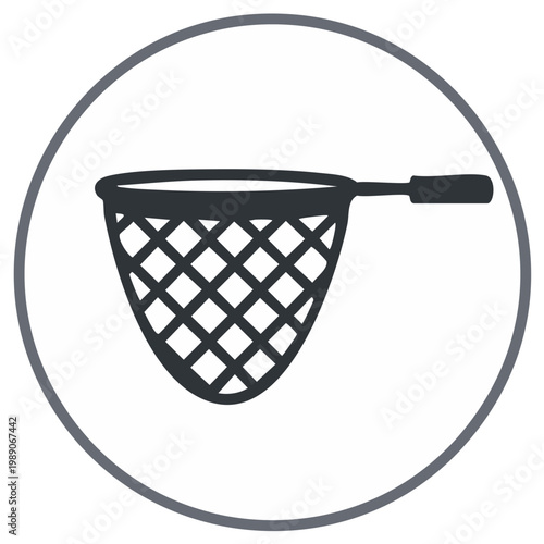Minimalist hand drawn fishing net icon in a circular frame, vector illustration