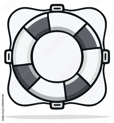 Life preserver line art illustration in a grayscale cartoon style for safety and rescue concepts
