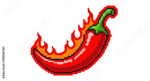 Fiery Red Chili Pepper Illustration with Flames.