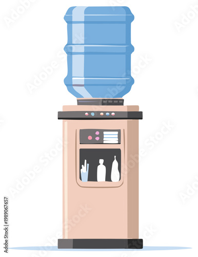 Modern office water cooler dispenser with a fresh mineral water bottle for healthy hydration