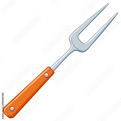 Large carving fork kitchen utensil with two prongs for barbecue and roasting meat cartoon vector illustration