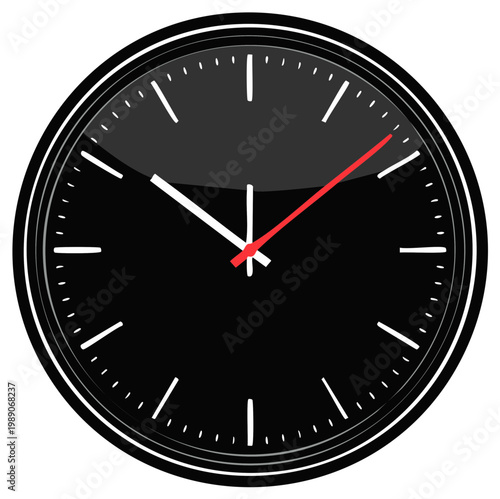 Analog wall clock with hands displaying the current time, black and white clockface with red second hand.