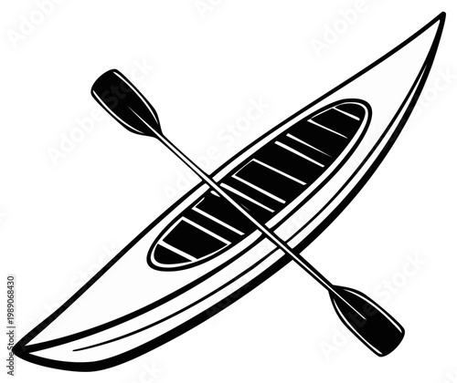 Striking graphic design featuring a kayak with paddle crossing its open cockpit for summer adventures