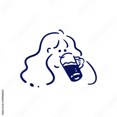 【単品】ジョッキビールを飲む女の子のイラスト
