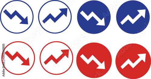 Blue and red financial trend arrow icon set isolated on white. Minimal thin line web icon set, Outline icons collection.