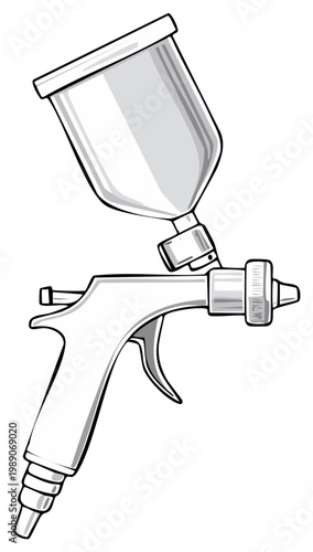 Detail Illustration of an Airbrush Spray Gun with a Top Mounted Cup and Trigger Handle