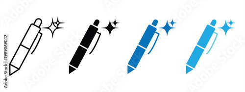 AI writing or smart edit icon set. editing pen sparkle stars symbol , Generative, generated AI logo gradient. for Artificial intelligence, intelligent content creation, seo, writing, or smart tools