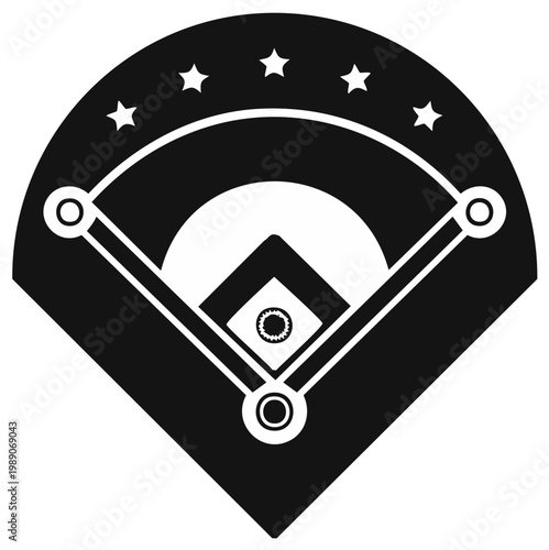 Black and White Baseball Field Diamond Illustration with Stars for Sports Design and Graphic Elements