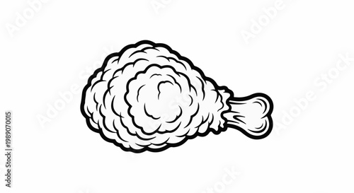 A black and white illustration of a single fried chicken drumstick