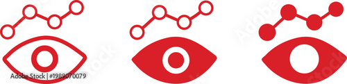 Red data monitoring eye icon with analytics chart. Minimal thin line web icon set, Outline icons collection.