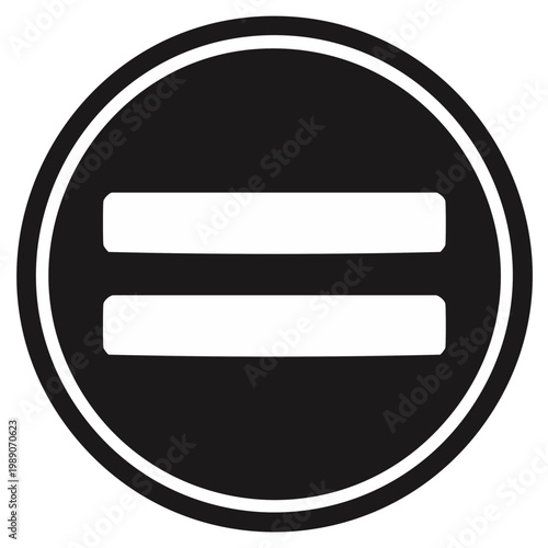 Simple black and white equal sign within a circle emblem symbol concept