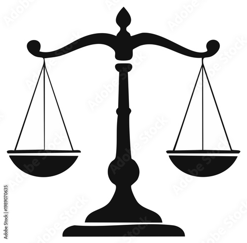 Silhouette illustration of a balanced justice scale symbol in black