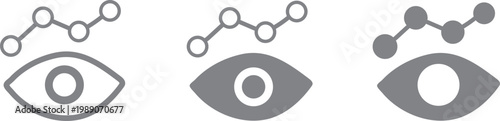 Grey data monitoring eye icon with analytics chart. Minimal thin line web icon set, Outline icons collection.