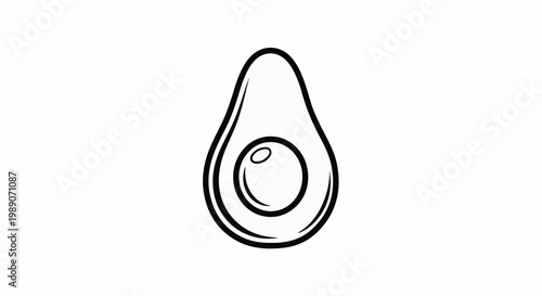 A black and white outline of a halved avocado showing the seed