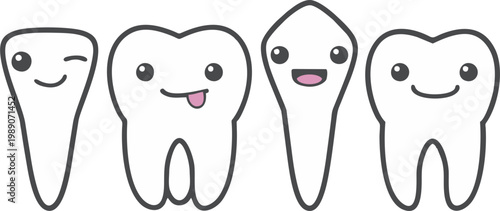 Cute Cartoon Teeth Smiling Dental Characters