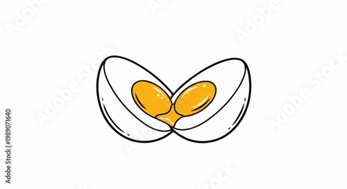 A cartoon drawing of a halved hard-boiled egg with two yolks