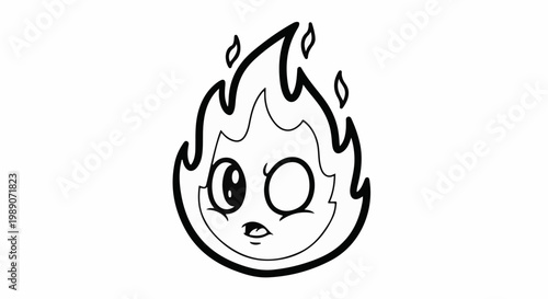 A cartoonish flame character with a face, winking playfully