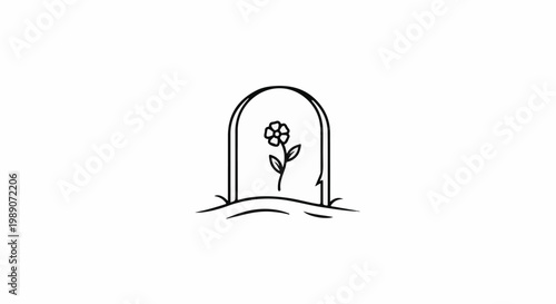 A delicate drawing of a single flower under a glass dome