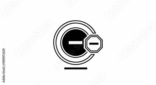 A circular graphic with an octagon containing a horizontal line symbol