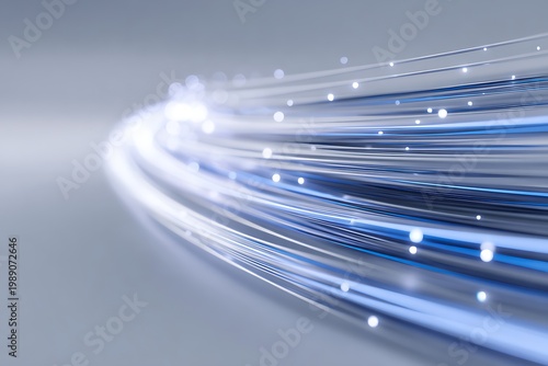 instant payment flow concept, fast moving light streaks and directional data lines, glowing blue transaction particles,