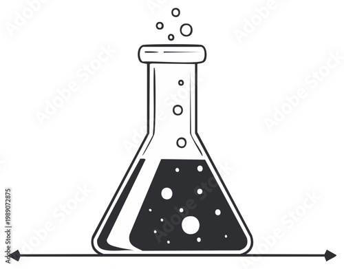 Bubbling Erlenmeyer Flask with Dark Liquid and Air Bubbles