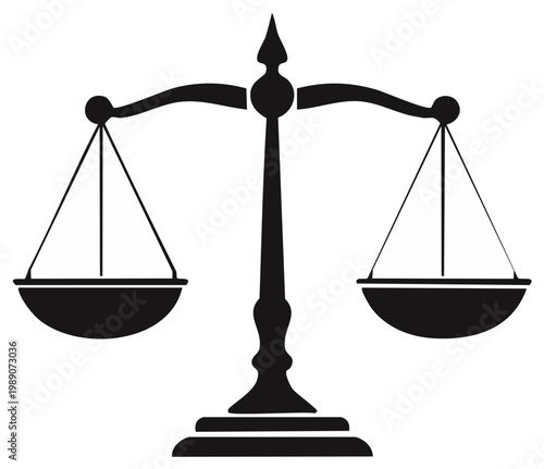 Justice Scales Symbol Silhouette Black and White Weighing Balance Symbol of Law and Equality