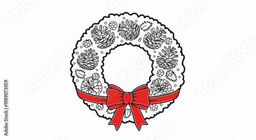 A festive garland adorned with pinecones, berries, leaves, and a red bow