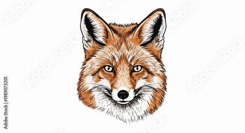 A detailed illustration of a fox's head against a white background