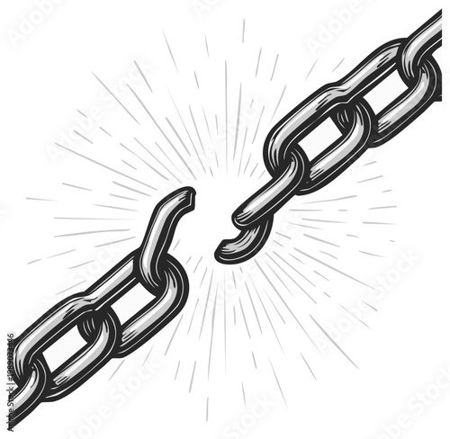Broken Chain Symbolizing Freedom Emancipation Independence in Engraving Style