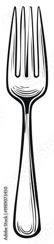 Elegant Line Drawing of a Silver Fork Single Dining Utensil for Restaurant Designs