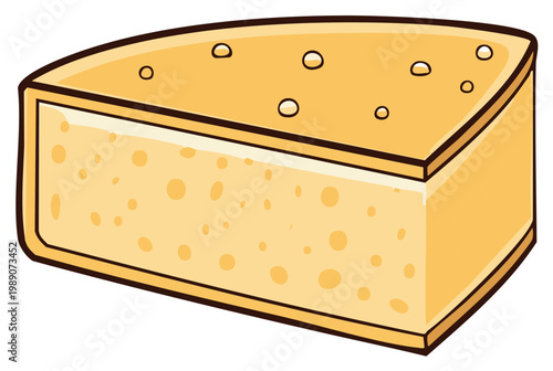 Cartoon slice of yellow cheese with holes. Delicious dairy food vector illustration.