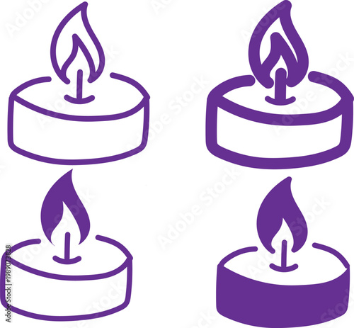 Magenta burning tea light candle icon set isolated on white. Minimal thin line web icon set, Outline icons collection.