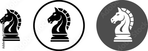 Three distinct chess knight piece designs in varying styles and backgrounds