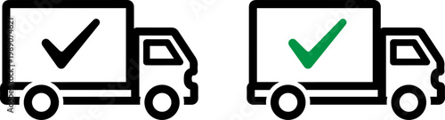 Comparison of delivery trucks with checkmarks indicating status or approval