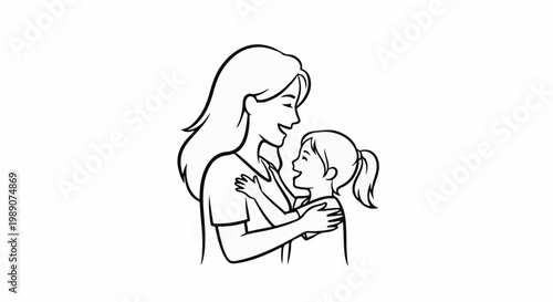 A joyful mother and daughter embrace, their faces alight with love and happiness