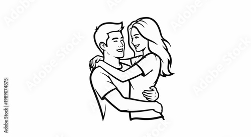 A joyful couple embracing each other with happy smiles