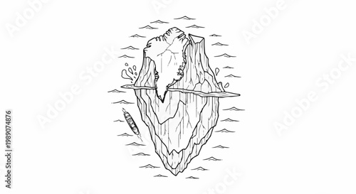 A kayaker paddles near a large iceberg, its reflection mirrored in the water