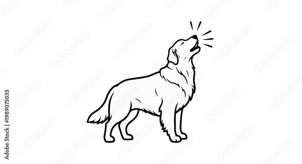 Fototapeta premium A line art drawing of a dog with its head up, barking