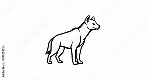 A minimalist black and white outline illustration of a hyena standing alert