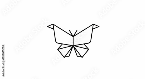 A minimalist black line art depiction of an origami butterfly