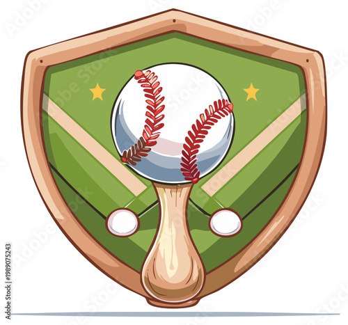 Baseball Award Trophy With Field and Ball Illustration