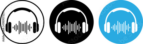 Three distinct icons representing audio playback and podcasting features