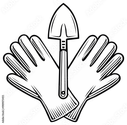 Gardening Gloves and Hand Trowel Emblem Icon
