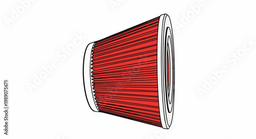 A red cone-shaped filter with pleats and white rim